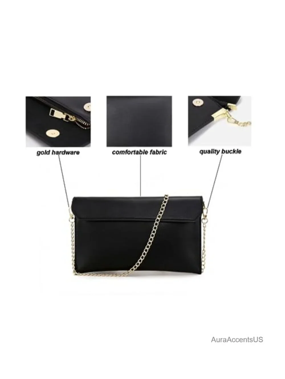 Leather Envelope Wristlet Clutch Evening Shoulder Bag with Chain